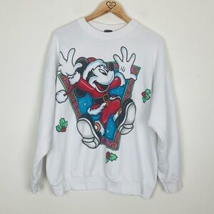Vintage made in USA Mickey Unlimited Christmas themed white sweater shirt. Est M